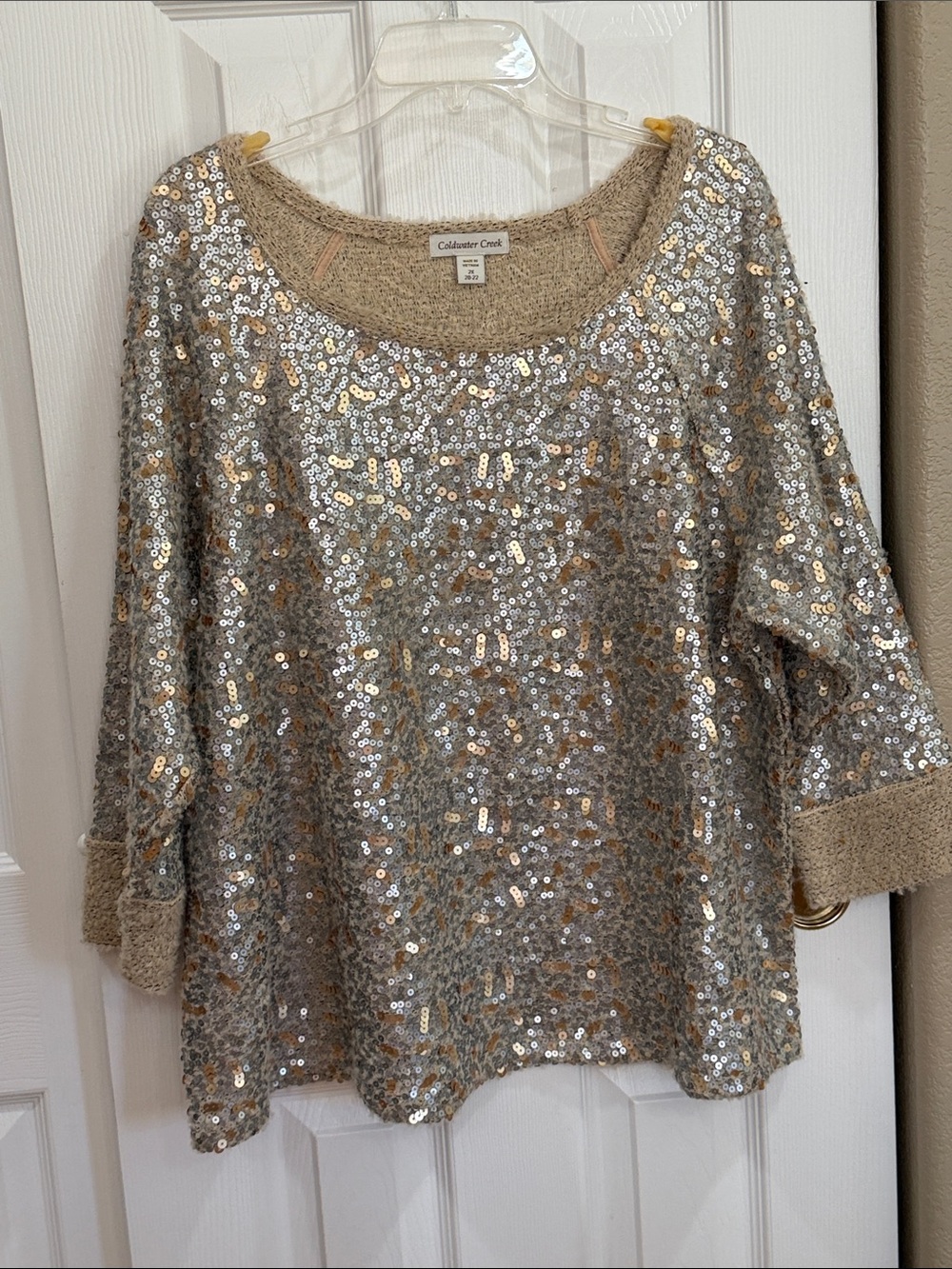 Coldwater Creek Silver and Gold Sequin Scoop Neck Pullover Size 2X